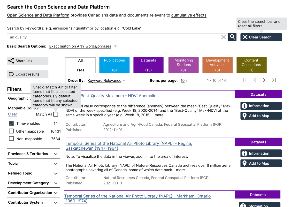 Figma mockup of the OSDP search updated with our suggestions